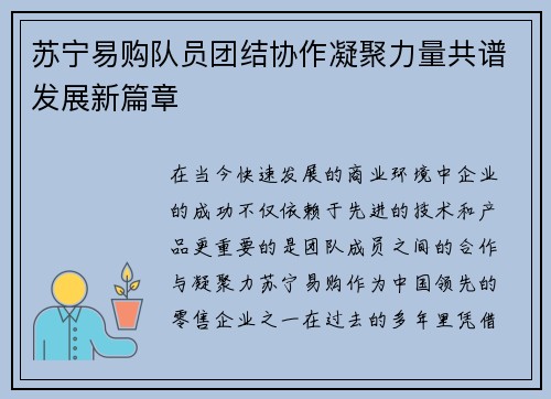苏宁易购队员团结协作凝聚力量共谱发展新篇章